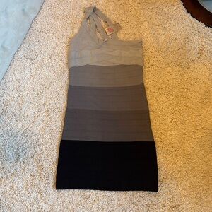 New mini bandage dress black gray ombre medium one shoulder stretchy
